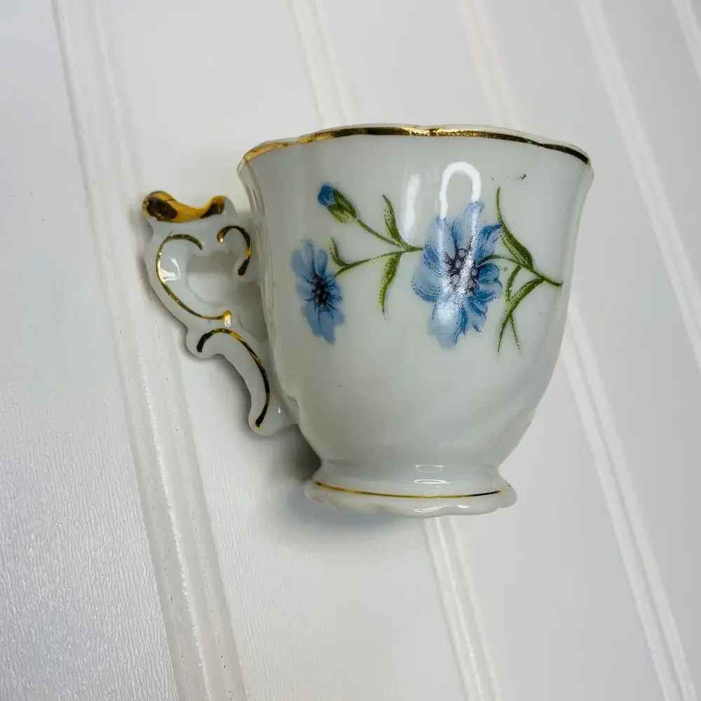 Demitasse Vintage Tea Cup Set Made in Occupied Japan Pink Roses Gold Trimmed